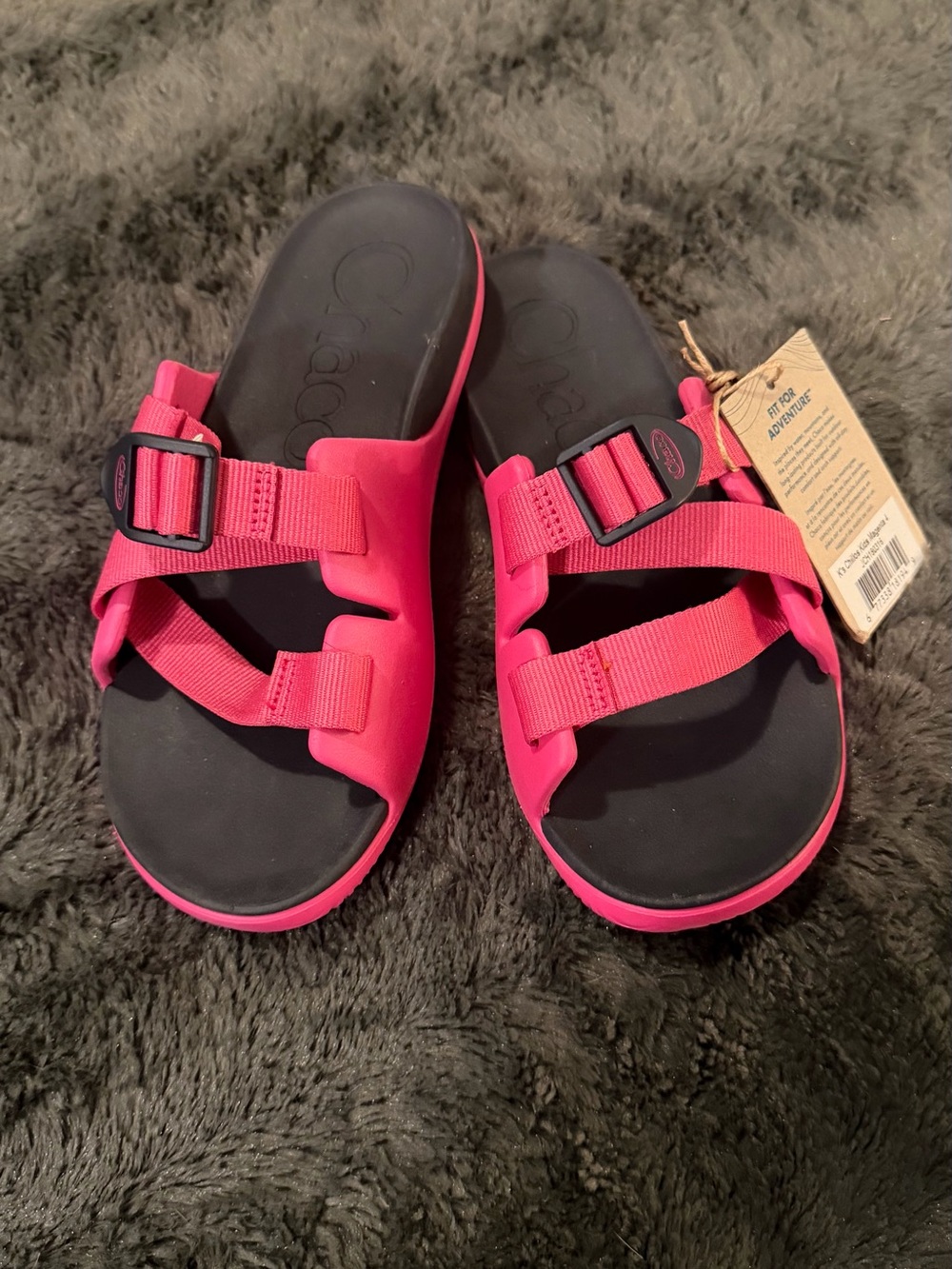 Chaco Kids Pink Slide Sandals with Black Footbed